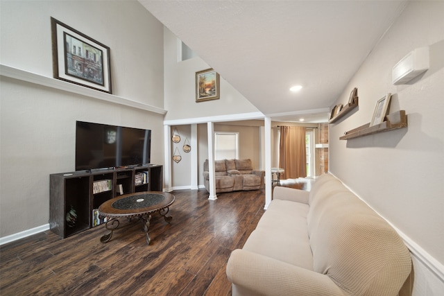 living room featuring dark wood-type flooring