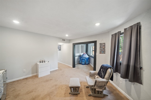 sitting room with light carpet