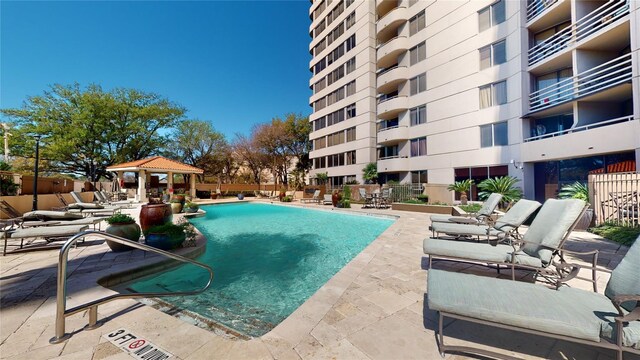 view of pool with a gazebo and a patio area