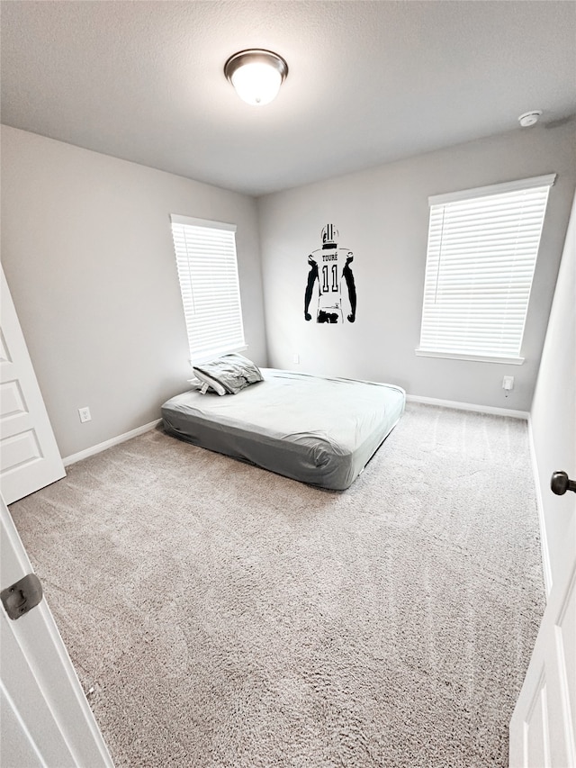 bedroom with carpet flooring and a textured ceiling