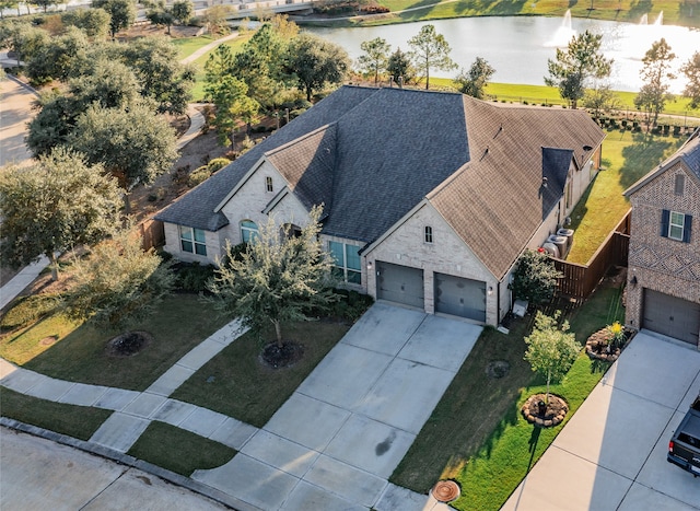 bird's eye view featuring a water view