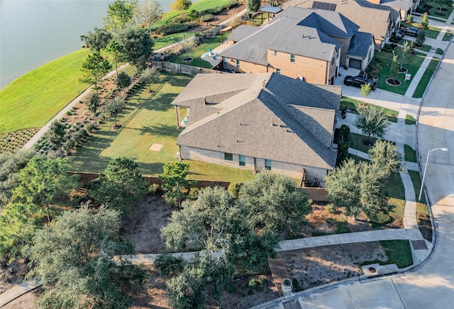 bird's eye view featuring a water view