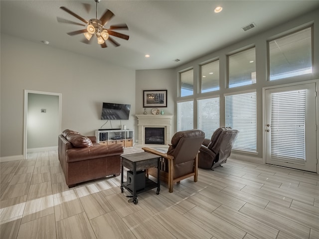 living room featuring ceiling fan