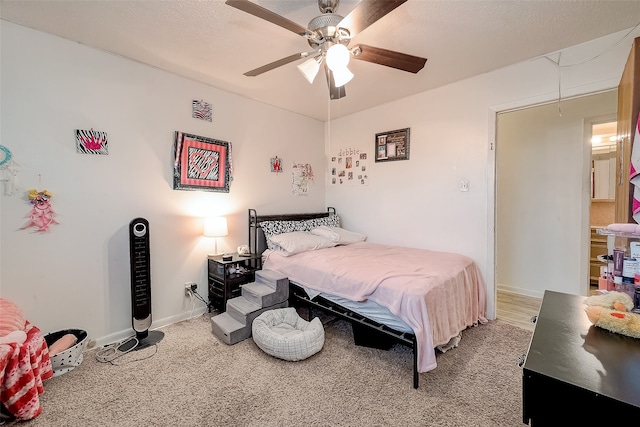 bedroom featuring carpet flooring and ceiling fan