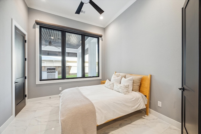 bedroom featuring ceiling fan