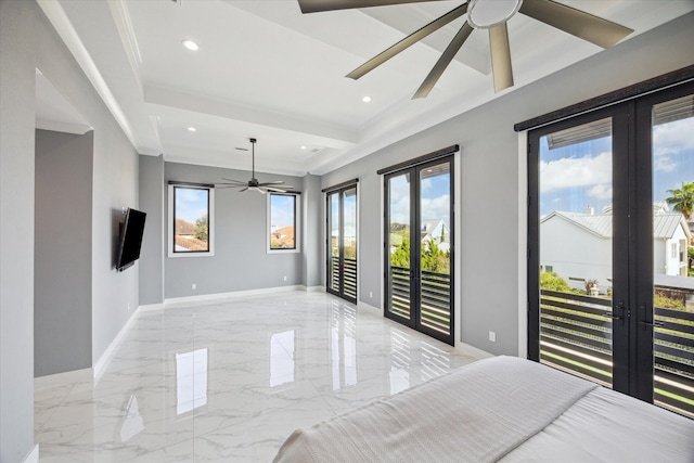 bedroom featuring multiple windows, french doors, and access to exterior