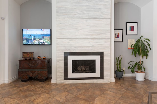 interior details featuring a fireplace