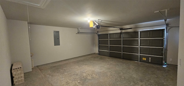 garage featuring electric panel and a garage door opener