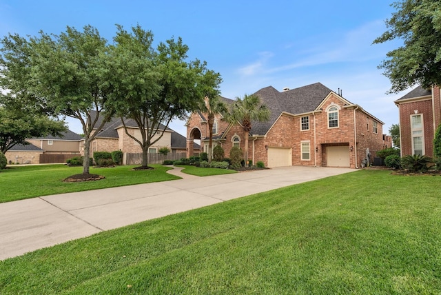 view of front of home featuring a front lawn and a garage