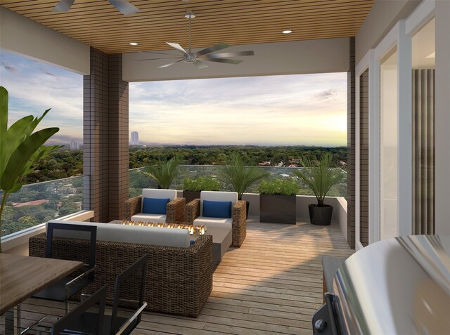 2240 Mimosa Dr Unit 5W, Houston, TX 77019 - deck at dusk featuring outdoor lounge area and ceiling fan