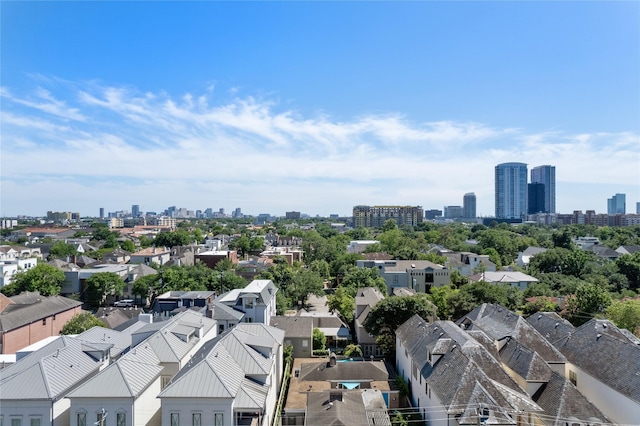 drone / aerial view featuring a city view