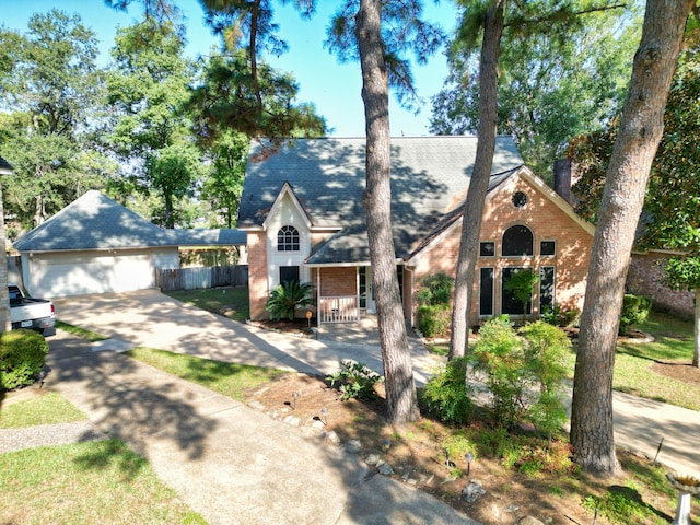 view of front facade with covered porch and a garage