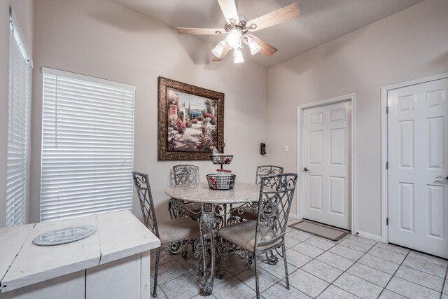 206 Private Road 635, Dayton, TX 77535 - dining area with ceiling fan and light tile patterned flooring
