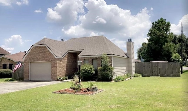 view of front of home featuring a front lawn and a garage