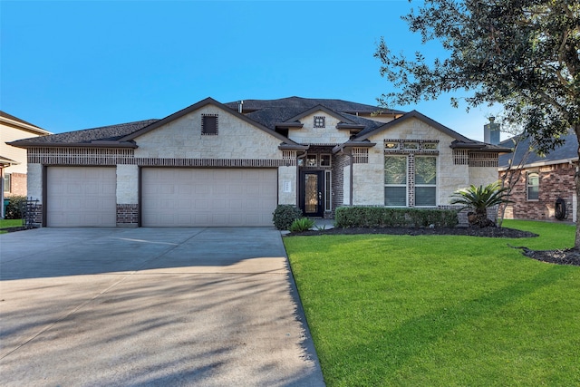 view of front facade featuring a front yard and a garage