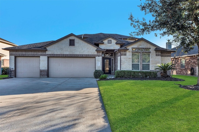 view of front of house featuring a garage and a front lawn