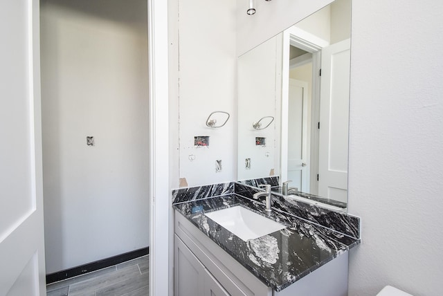 bathroom with vanity and wood-type flooring