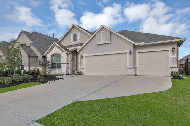 view of front of house with a front lawn and a garage