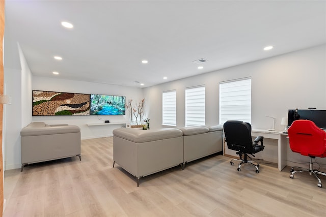 living room featuring light wood-type flooring