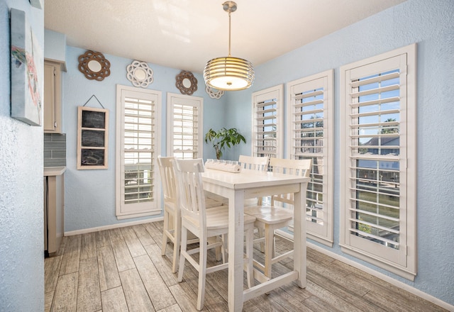 dining space with light hardwood / wood-style floors