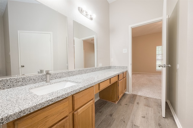 bathroom featuring wood-type flooring and vanity