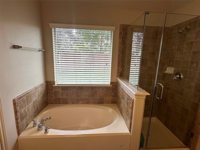 bathroom with shower with separate bathtub