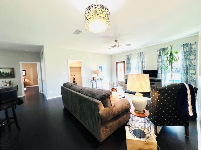 living room with ceiling fan