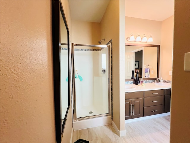 bathroom with vanity and walk in shower