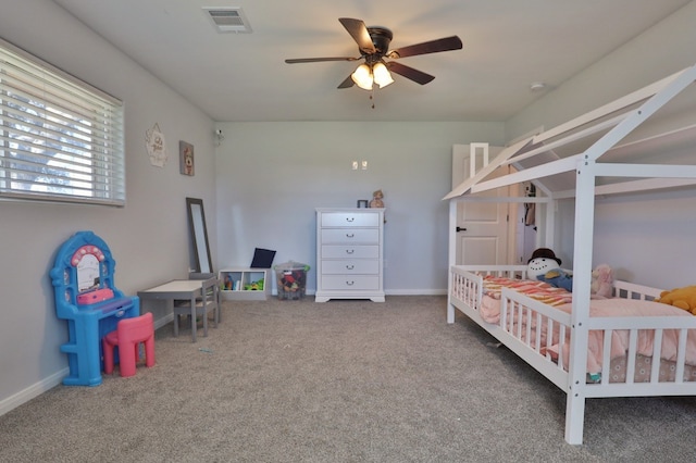 bedroom featuring carpet and ceiling fan