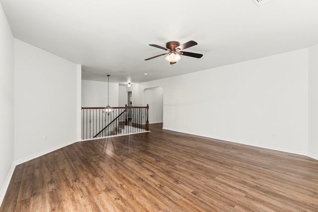 unfurnished room featuring wood-type flooring and ceiling fan