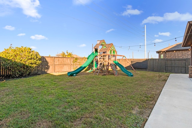 view of play area featuring a yard