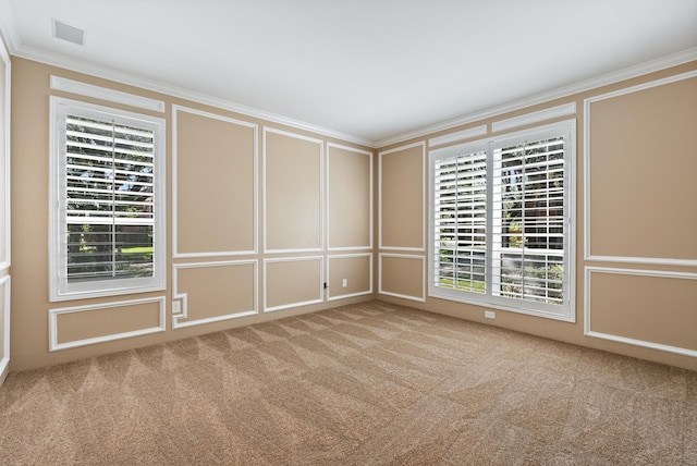 carpeted empty room with crown molding