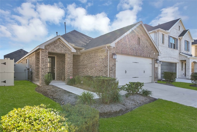 view of front facade featuring a front yard and a garage