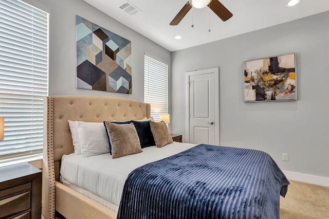 bedroom with carpet flooring and ceiling fan