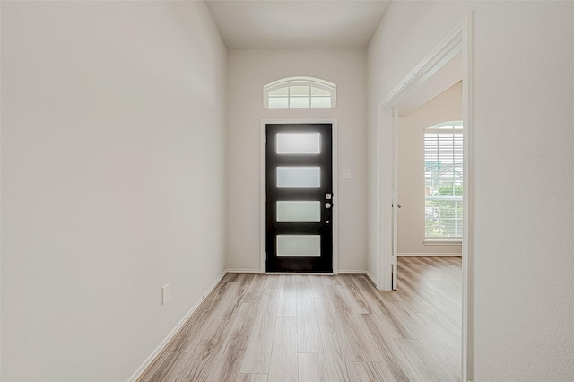 entryway with light hardwood / wood-style flooring and a wealth of natural light