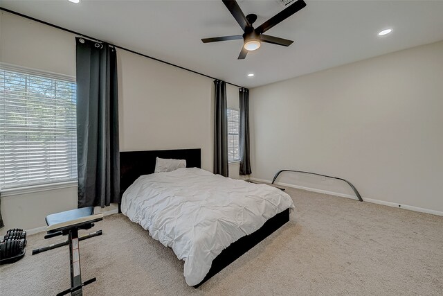 bedroom featuring carpet flooring and ceiling fan