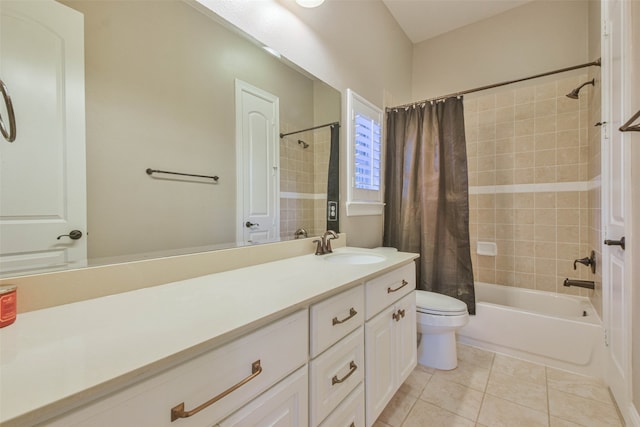 full bathroom featuring tile patterned flooring, vanity, shower / tub combo, and toilet