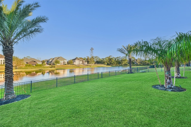 view of yard with a water view