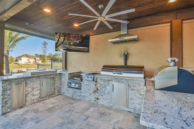 view of patio / terrace featuring area for grilling, ceiling fan, and a grill