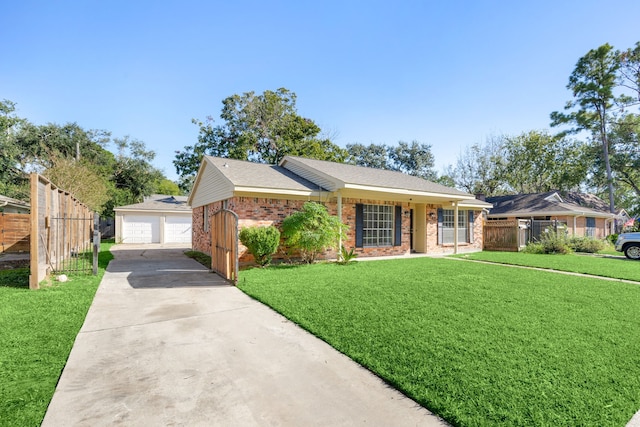 ranch-style home featuring a garage and a front yard