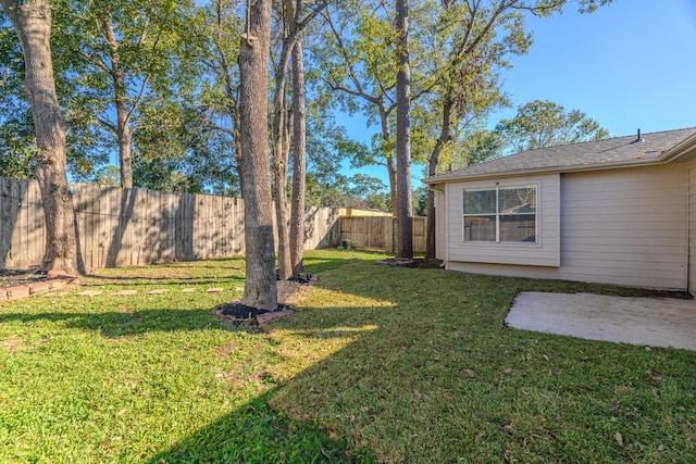 view of yard with a patio area and a fenced backyard