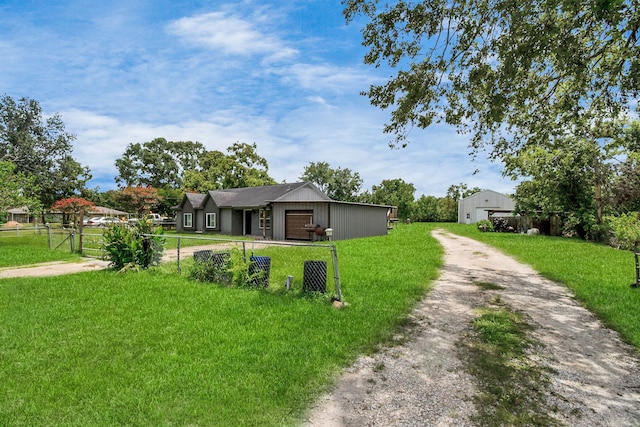 view of yard with a garage