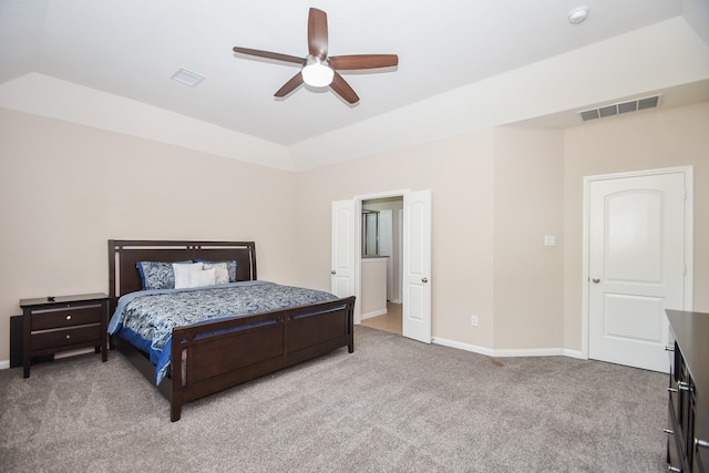 bedroom featuring carpet floors and ceiling fan