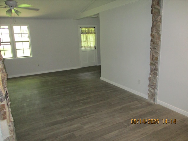 319 River Rd, Goodrich, TX 77335 - unfurnished room featuring ceiling fan, wood finished floors, healthy amount of natural light, and baseboards