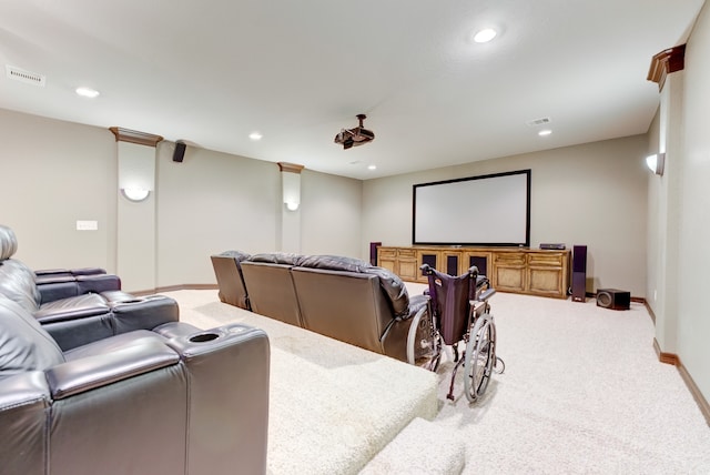 home theater with carpet flooring