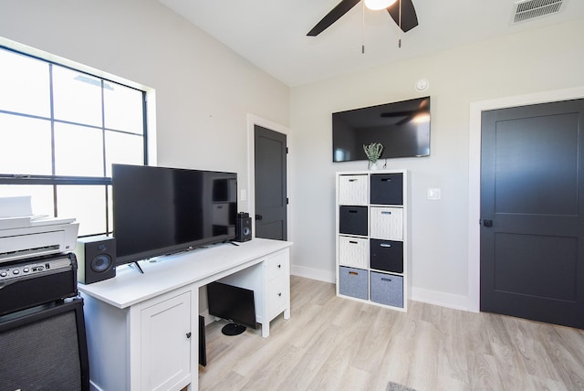 15007 Barak Rd Unit P, Guy, TX 77444 - home office with a ceiling fan, light wood-style flooring, and baseboards