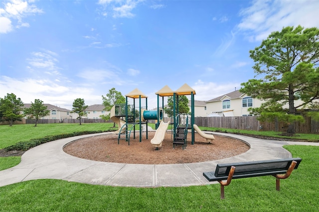 view of jungle gym with a yard