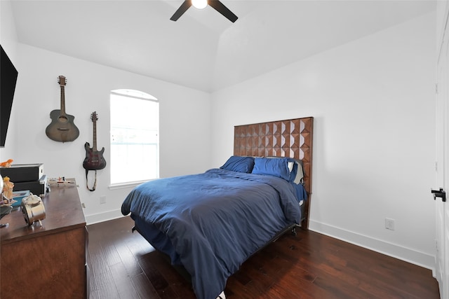 bedroom featuring ceiling fan and dark hardwood / wood-style flooring