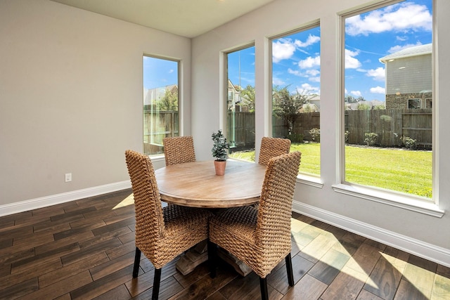 dining room with dark hardwood / wood-style flooring and plenty of natural light