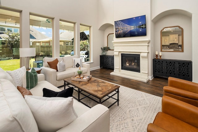 living room featuring dark hardwood / wood-style flooring